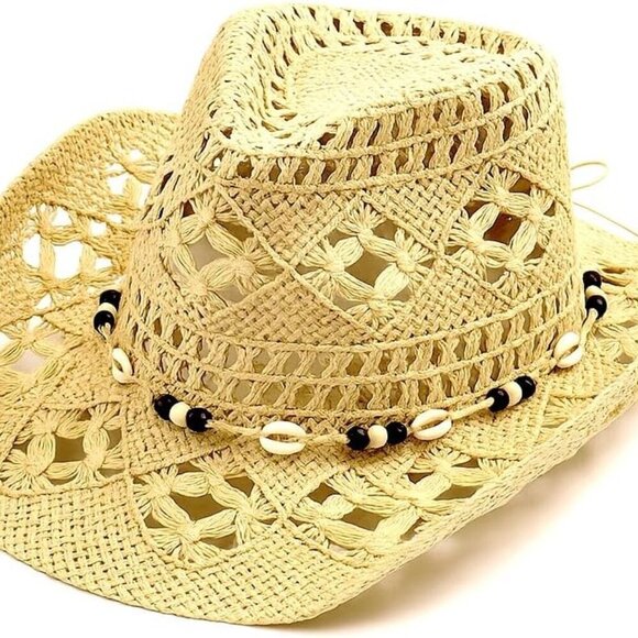 Accessories - Straw Cowboy Hat Women Wide Brim Western Sun Hat for Outdoor Activities